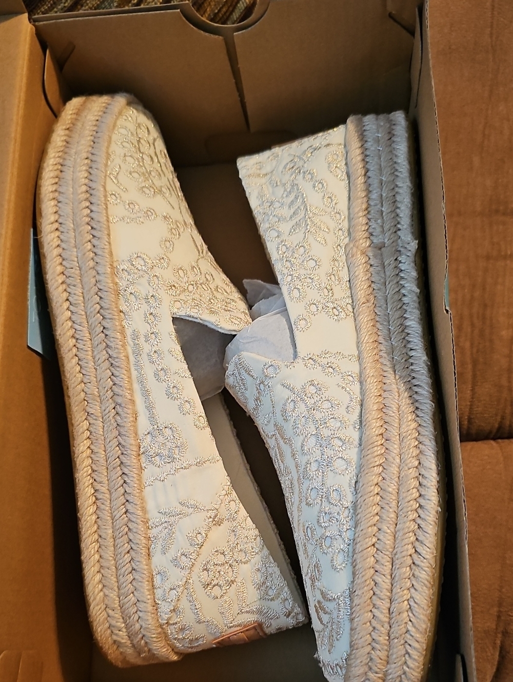 TOMS Carolina Eyelet Espadrille Slip-Ons - Egret White